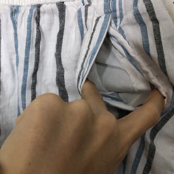 LOFT Skirt Mini Cotton Linen Blend Vertical Stripe Elastic Waist Pockets White S - Picture 5 of 8